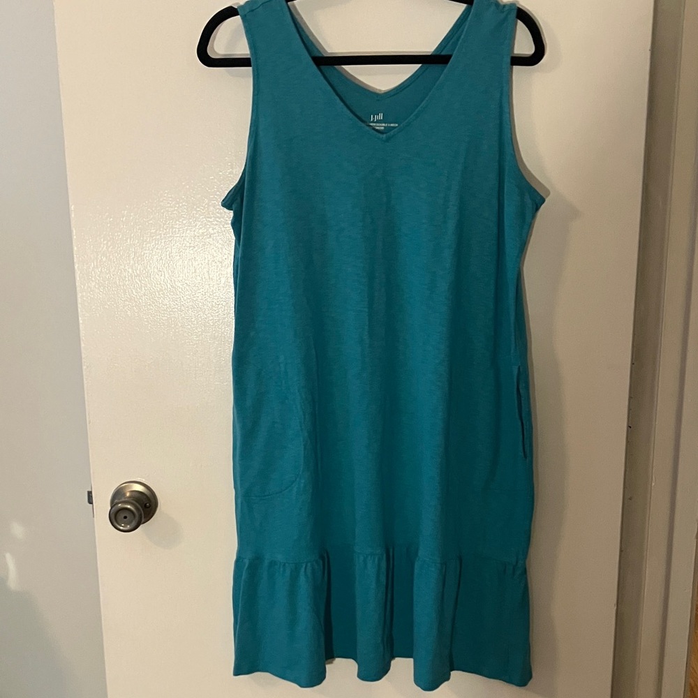 J. Jill Teal V-Neck Sleeveless Ruffle Hem Dress